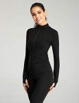 Gacaky Women's Athletic Jacket Lightweight Full Zip Up Yoga Jacket Cropped Workout Slim Fit Tops with Thumb Holes, Black, Medium