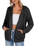 Zeagoo Women's Oversized Casual Hooded Jackets Lightweight Teen Girl Fall Casual Drawstring Jackets Black