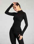 Gacaky Women's Athletic Jacket Lightweight Full Zip Up Yoga Jacket Cropped Workout Slim Fit Tops with Thumb Holes, Black, Medium