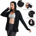 Women UPF 50+ UV Sun Protection Jacket Zip Up Hoodie Lightweight Long Sleeve Sun Shirt with Pocket for Running Hiking (Black, Small)