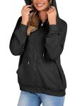 Zeagoo Women's Oversized Casual Hooded Jackets Lightweight Teen Girl Fall Casual Drawstring Jackets Black