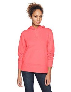 Amazon Essentials Women's Standard French Terry Fleece Pullover Hoodie, Bright Coral, Large
