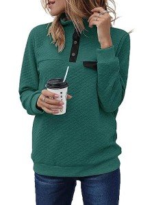 RANPHEE Women's Sweatshirts Green Casual Quilted Quarter Pullover Hoodies Sweater Long Sleeve Tops Lightweight Fashion Trendy Clothing Shirts Activewear Workout Fall Jackets XL