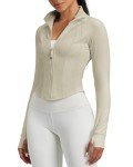 QUEENIEKE Workout Jacket for Womens Slim Fit BBL Jacket Zip up Cropped Gym Tops for Yoga Running (Peyote, XS)