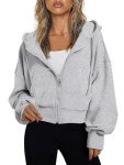 Oyamiki Womens Fall Grey Zip Up Hoodie Workout Light Jackets with Pockets Spring Outwear S