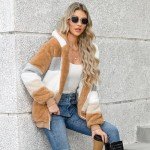 AFFA Fall Winter Coats Hoodies for Women Zipper Sherpa Fuzzy Fleece Jackets Plus Size Striped Casual Warm Coat Fashion Tops Brown