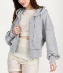Oyamiki Womens Fall Grey Zip Up Hoodie Workout Light Jackets with Pockets Spring Outwear S