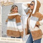 AFFA Fall Winter Coats Hoodies for Women Zipper Sherpa Fuzzy Fleece Jackets Plus Size Striped Casual Warm Coat Fashion Tops Brown