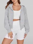 Oyamiki Womens Fall Grey Zip Up Hoodie Workout Light Jackets with Pockets Spring Outwear S