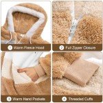 AFFA Fall Winter Coats Hoodies for Women Zipper Sherpa Fuzzy Fleece Jackets Plus Size Striped Casual Warm Coat Fashion Tops Brown