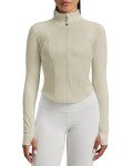 QUEENIEKE Workout Jacket for Womens Slim Fit BBL Jacket Zip up Cropped Gym Tops for Yoga Running (Peyote, XS)