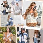 AFFA Fall Winter Coats Hoodies for Women Zipper Sherpa Fuzzy Fleece Jackets Plus Size Striped Casual Warm Coat Fashion Tops Brown