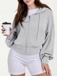 Oyamiki Womens Fall Grey Zip Up Hoodie Workout Light Jackets with Pockets Spring Outwear S