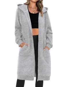 Zeagoo Women's Casual Zip up Hoodies Long Tunic Sweatshirts Jackets Fashion Plus Size Hoodie with Pockets Light Grey