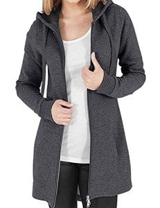 heekpek Women's Hoodie Long Sleeve Zip-Up Hoodies Jacket Solid Color Sweatshirt Long Sport Coat Plus Size with Pockets(Gray-D,M)