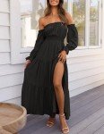 ZESICA Off Shoulder Boho Maxi Dress - Black