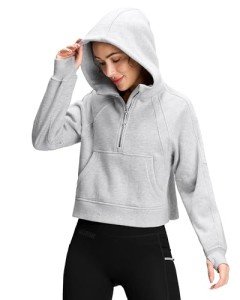 QUEENIEKE Women's Half Zip Oversized Hoodies Fleece Lined Pullover Crop Top Long Sleeve Sweatshirts Quarter Zip Up Scuba Sweaters Jackets S Heathered Graphite Grey