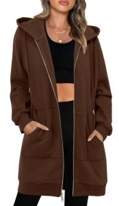 KISSMODA Woman Winter Hoodies Long Sleeve Fleece Oversized Jacket with Pockets Solid Basic Sweatshirt Casual Fall Outfits Light Coffee L