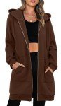 KISSMODA Woman Winter Hoodies Long Sleeve Fleece Oversized Jacket with Pockets Solid Basic Sweatshirt Casual Fall Outfits Light Coffee L