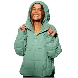 Women Quilted Pullover Puffer Jacket Oversized Casual Long Sleeve Hooded Coats Winter Warm Outwear with (Green, XXXL)
