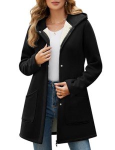 Oleda Zip Up Womens Hoodies Sherpa Fleece Winter Jacket Hoodie Long Sleeve Tunic Sweatshirt Hooded Coats with Pockets Black