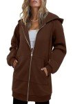 KISSMODA Woman Winter Hoodies Long Sleeve Fleece Oversized Jacket with Pockets Solid Basic Sweatshirt Casual Fall Outfits Light Coffee L