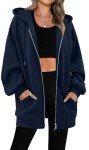 CHICZONE Hoodies Womens Long Sleeve Zip Up Hooded Sweatshirts Fall Winter Fleece Ladies Trendy Loose Jackets Coats with Pockets Navy Medium