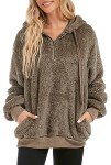 CHICALLURE Women's Sherpa Jacket Fuzzy Fleece Hoodie Pullover Long Sleeves Casual Shaggy Zipper Sweatshirts with Pockets(Brown, M)
