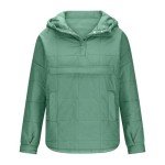 Women Quilted Pullover Puffer Jacket Oversized Casual Long Sleeve Hooded Coats Winter Warm Outwear with (Green, XXXL)
