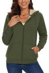 MAGCOMSEN Women Sherpa Jacket Sweatshirt Full Zip Hoodie Winter Jackets Warm Casual Zipper Thick Hoodies Army Green, L