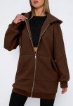 KISSMODA Woman Winter Hoodies Long Sleeve Fleece Oversized Jacket with Pockets Solid Basic Sweatshirt Casual Fall Outfits Light Coffee L