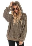 CHICALLURE Women's Sherpa Jacket Fuzzy Fleece Hoodie Pullover Long Sleeves Casual Shaggy Zipper Sweatshirts with Pockets(Brown, M)