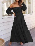 ZESICA Off Shoulder Boho Maxi Dress - Black