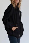 Jhsnjnr Women's Casual Oversized Hoodie Zipper Sweatshirt Long Sleeve Fall Jacket with Pockets Black