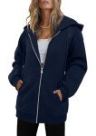 CHICZONE Hoodies Womens Long Sleeve Zip Up Hooded Sweatshirts Fall Winter Fleece Ladies Trendy Loose Jackets Coats with Pockets Navy Medium