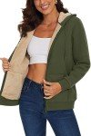 MAGCOMSEN Women Sherpa Jacket Sweatshirt Full Zip Hoodie Winter Jackets Warm Casual Zipper Thick Hoodies Army Green, L