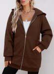 KISSMODA Woman Winter Hoodies Long Sleeve Fleece Oversized Jacket with Pockets Solid Basic Sweatshirt Casual Fall Outfits Light Coffee L