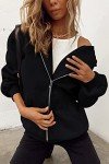 Jhsnjnr Women's Casual Oversized Hoodie Zipper Sweatshirt Long Sleeve Fall Jacket with Pockets Black