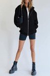 Jhsnjnr Women's Casual Oversized Hoodie Zipper Sweatshirt Long Sleeve Fall Jacket with Pockets Black