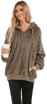 CHICALLURE Women's Sherpa Jacket Fuzzy Fleece Hoodie Pullover Long Sleeves Casual Shaggy Zipper Sweatshirts with Pockets(Brown, M)