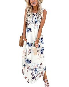 Summer Floral Sleeveless Maxi Dress with Pockets
