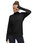 Tanst Sky Womens Golf Shirt Long Sleeve, Ladies Quarter Zip Pullover Quick Dry Winter Moisture Wicking SPF 50+ Sun Protection Swim Tops Fashion Juniors Thumb Hole Yoga Jackets Activewear Black M