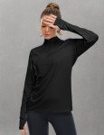 Tanst Sky Womens Golf Shirt Long Sleeve, Ladies Quarter Zip Pullover Quick Dry Winter Moisture Wicking SPF 50+ Sun Protection Swim Tops Fashion Juniors Thumb Hole Yoga Jackets Activewear Black M