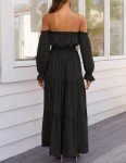 ZESICA Off Shoulder Boho Maxi Dress - Black