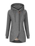 Oleda Women's Zip Up Hoodies Oversized Sweatshirt Casual Long Sleeve Coat with Oblique Zipper and Pockets Sweater Jacket (CA/US, Alpha, Small, Regular, Regular, Dark Grey)