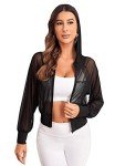 SweatyRocks Women's Activewear Long Sleeve Hooded Sheer Mesh Sports Jacket Workout Crop Top, Black, Small
