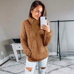 YAMTHR Womens Stand Collar Half Zipper Fuzzy Fleece Sherpa Pullover Sweatshirt Winter Outwear with Pockets (Camel, Large)