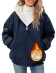 AFFA Fleece Jackets for Women Sherpa Lined Reversible Hooded Jacket Winter Warm Zip Up Coats Fashion Outerwear with Pockets