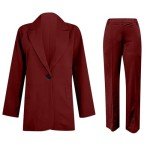 TIMIFIS Blazer Suit Set for Women Plus Size Lapel Jackets Long Pants Work Official Lounge Set Casual 2 Piece Blazer Suits Wine