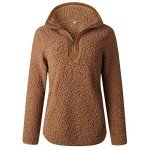 YAMTHR Womens Stand Collar Half Zipper Fuzzy Fleece Sherpa Pullover Sweatshirt Winter Outwear with Pockets (Camel, Large)